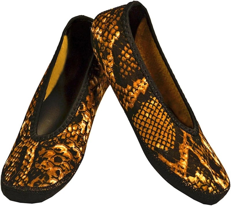 Nufoot Ballet Flats: Women's House Slippers for Indoor Use, Neoprene Socks with Slip-Resistant Soles, Wear as Yoga or Pilates Shoes, Gold Snake, Large - Image 1
